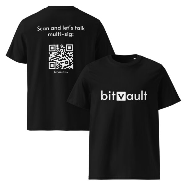 Bitvault unisex 100% organic cotton t-shirt with QR Code