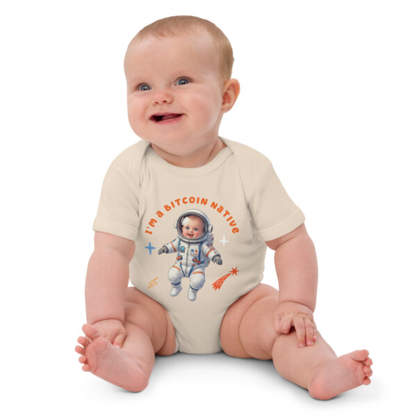 I'm a Bitcoin Native - white/Beige 100% Organic cotton baby bodysuit - Image 4