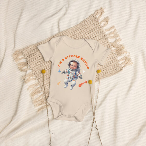 I'm a Bitcoin Native - white/Beige 100% Organic cotton baby bodysuit - Image 8