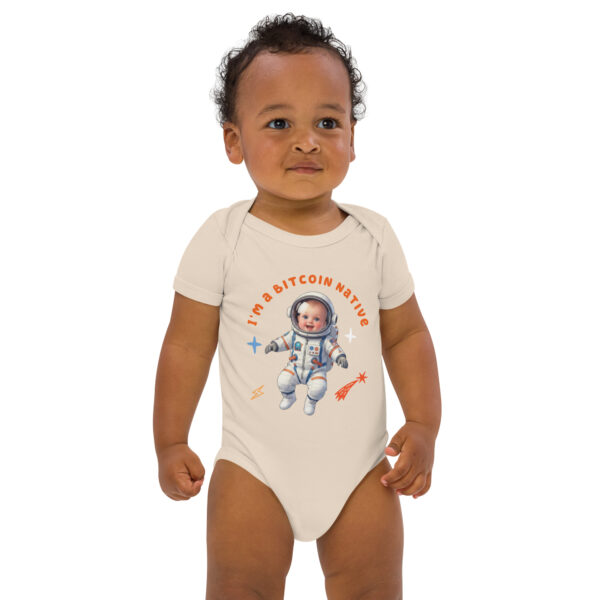 I'm a Bitcoin Native - white/Beige 100% Organic cotton baby bodysuit - Image 10