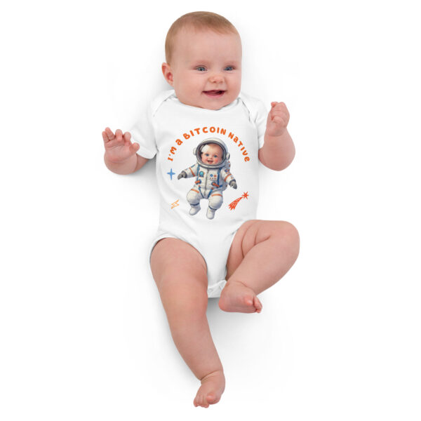 I'm a Bitcoin Native - white/Beige 100% Organic cotton baby bodysuit - Image 5
